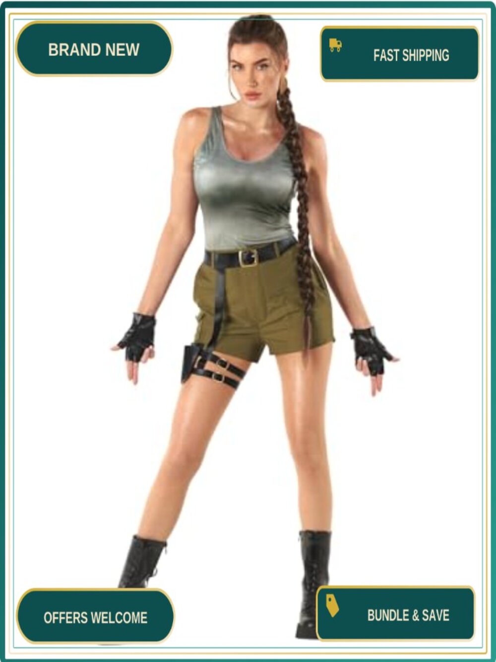 Women Explorer Halloween Costume Cargo Shorts Belt Gloves Cosplay